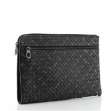 Bottega Veneta Front Zip Portfolio Pouch Printed Intrecciato Nappa Large Black