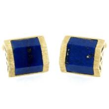 Vintage La Triomphe 14k Yellow Gold & Trapezoidal Cut Blue Lapis Men's Cuff Link