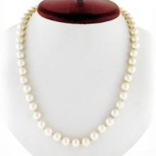 18" 7.5 to 8mm Pearl Strand Necklace w/ 14K Yellow Gold Twisted Wire Knot Clasp