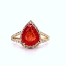 2.48 ctw Reddish Orange Sapphire and 0.45 ctw Diamond 18K Yellow Gold Ring