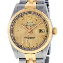 Rolex Mens 2 Tone Yellow Gold And Steel Champagne Tapestry Index 36MM Datejust W