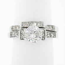 14K White Gold 1.38 ctw Round 6 Prong Diamond Engagement Ring Matching Band Set