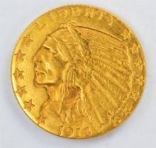 1914 $5 Indian Head Half Eagle Gold Coin XF