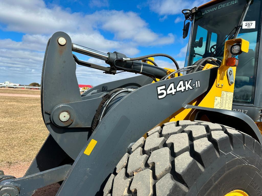 2018 John Deere 544K II wheel loader, cab w/ AC, 20.5x25 tires, 4-spd powershift trans, JRB quick