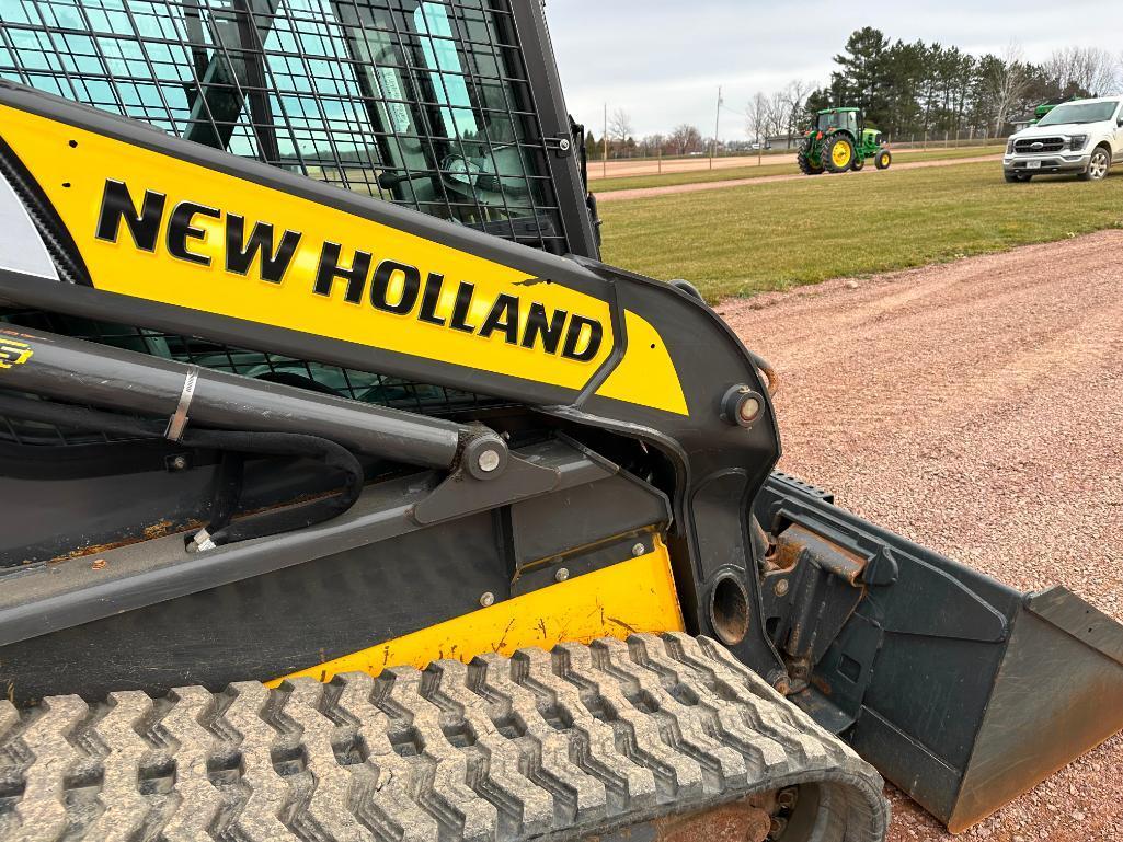 2018 New Holland C238 track skid steer, cab w/AC, 2-spd, aux hyds, pilot controls, 18" tracks,