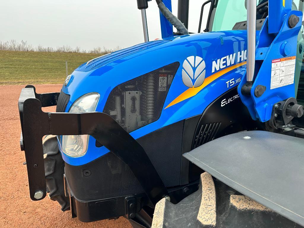 2016 New Holland T5.115 tractor, CHA, MFD, New Holland 835TL loader, Electro Command trans, 460/85R