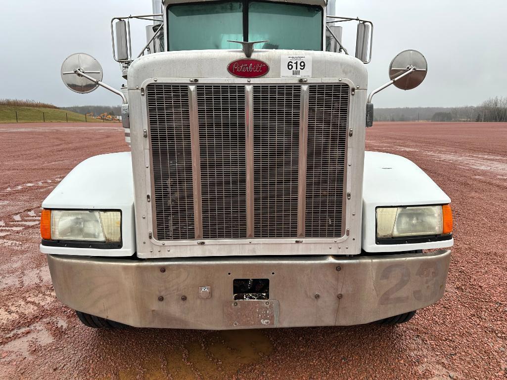 (TITLE) 1990 Peterbilt 377 day cab truck tractor, tandem axle, Cat 350 hp diesel engine, 9-spd