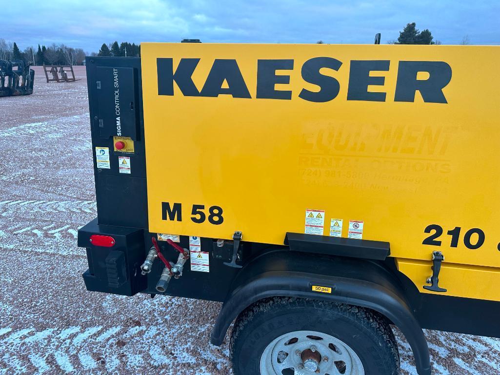 2016 Kaeser M58 portable air compressor, Kubota diesel engine, 210 CFM, pintle hitch, runs & makes