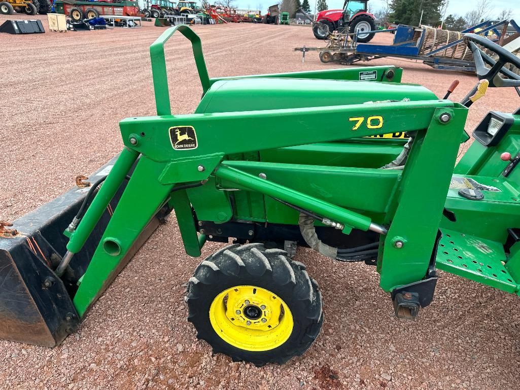 1993 John Deere 755 compact tractor, open station, 4x4, John Deere 70 loader, hydro trans, bar