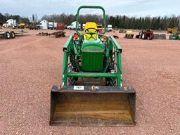 1993 John Deere 755 compact tractor, open station, 4x4, John Deere 70 loader, hydro trans, bar