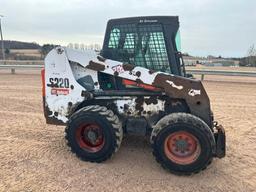 Bobcat S220 skid steer, cab w/AC, aux hyds, hand & foot controls, 12x16.5 tires, drive motors