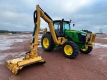 2021 John Deere 6105E commercial mowing tractor, CHA, MFD, Diamond boom mower w/ rotary head,