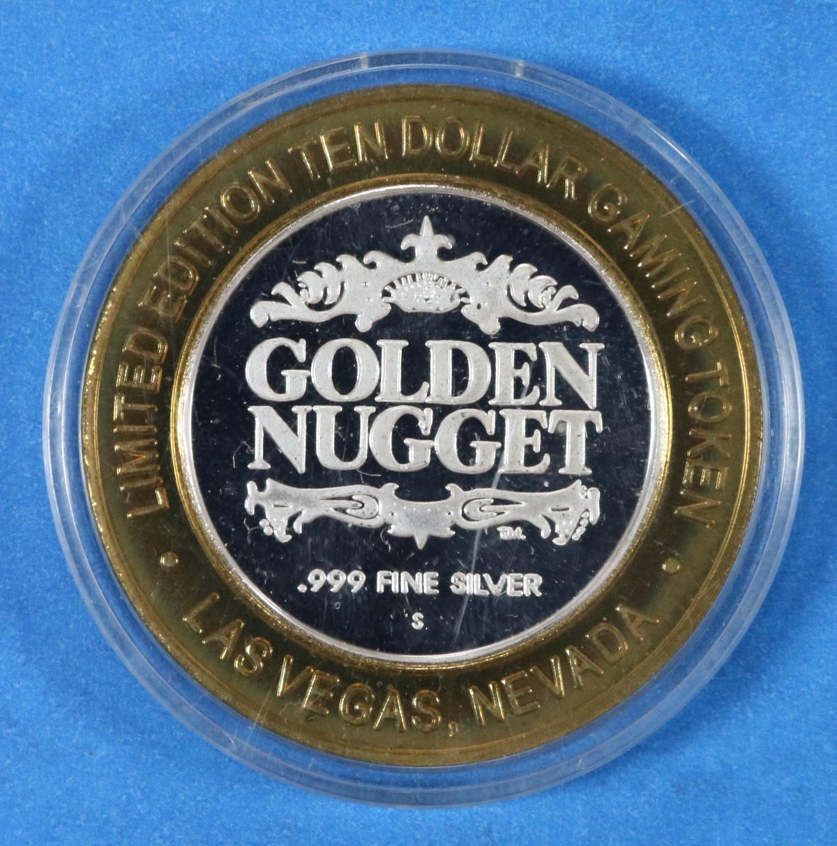 Golden Nugget Limited Edition Ten Dollar Gaming Token 999 Fine Silver