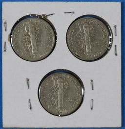 Lot of 3 Mercury Silver Dimes 1941 1942-S & 1942