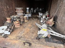 STORAGE TRAILER & CONTENTS: TRUCK & TRAILER RIMS, TRANSMISSIONS, REAR ENDS, TIRES, MISC.