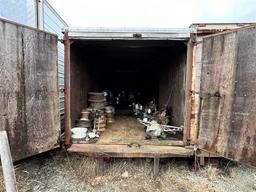 STORAGE TRAILER & CONTENTS: TRUCK & TRAILER RIMS, TRANSMISSIONS, REAR ENDS, TIRES, MISC.