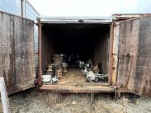 STORAGE TRAILER & CONTENTS: TRUCK & TRAILER RIMS, TRANSMISSIONS, REAR ENDS, TIRES, MISC.