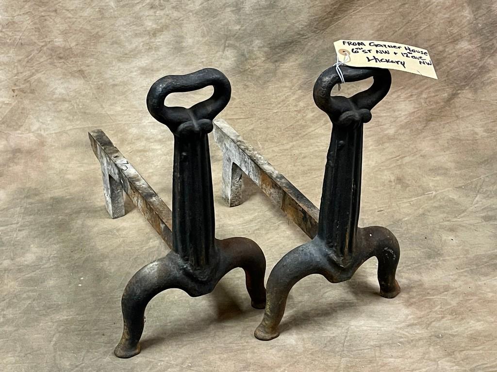 Pair of Antique Iron Fire Dogs from Garner House in Hickory