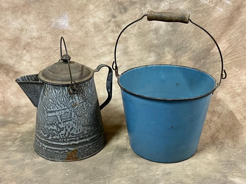 2 Pieces Antique Enamelware