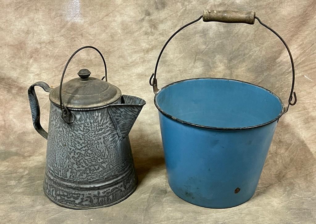 2 Pieces Antique Enamelware