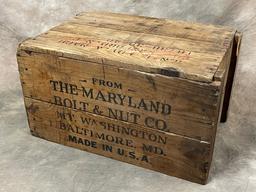 Antique Wood "Maryland Bolt & Nut Co" Crate