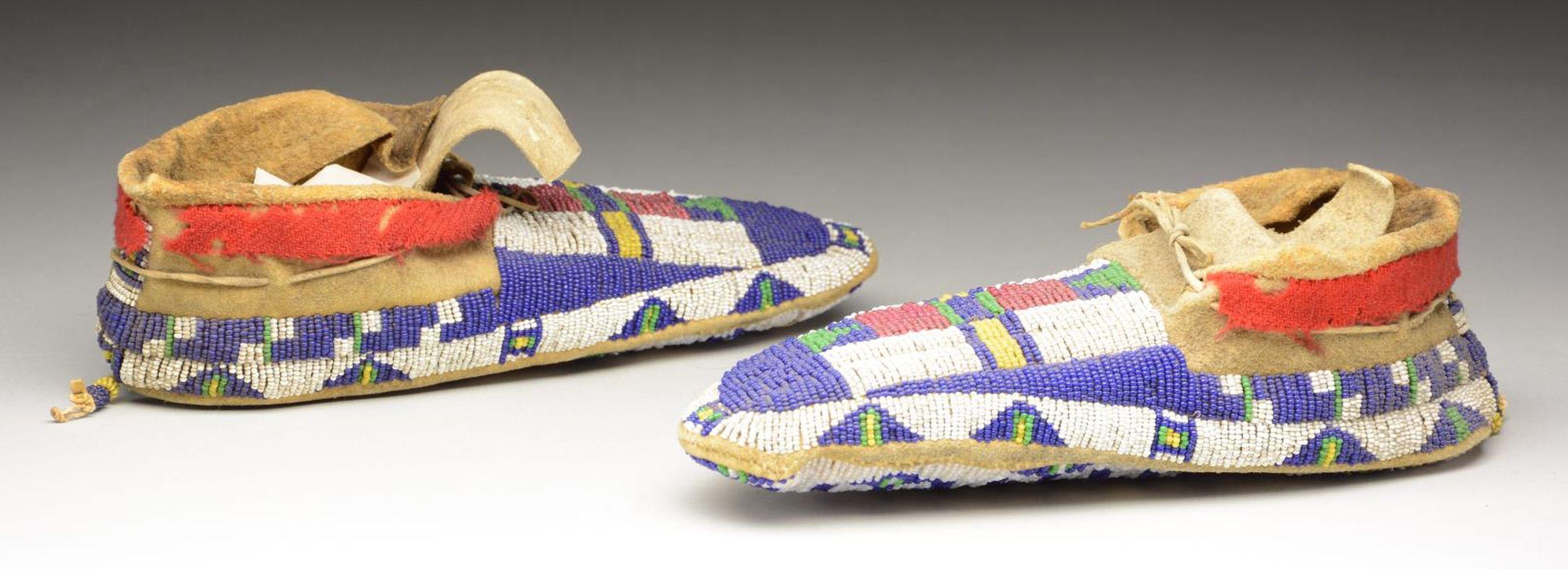 PAIR FULLY BEADED NATIVE AMERICAN MOCCASINS.