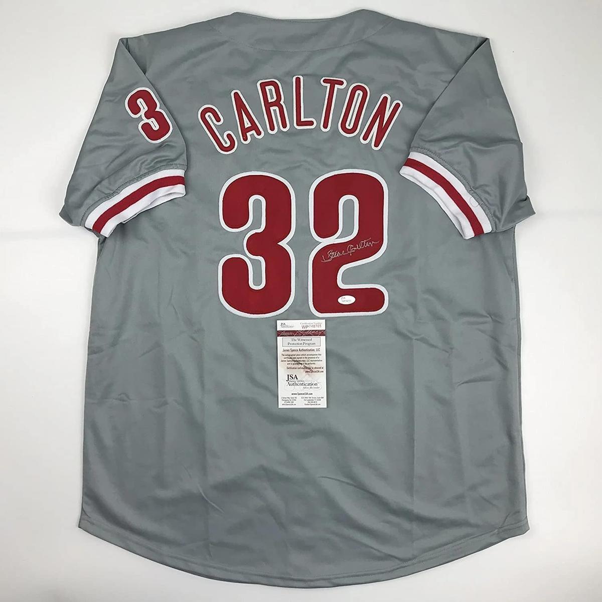 Autographed/Signed Steve Carlton Philadelphia Grey Baseball Jersey JSA COA