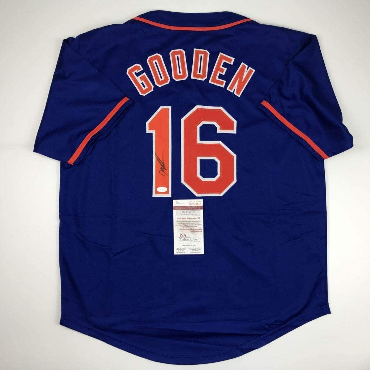 Autographed/Signed Dwight Doc Gooden New York Blue Baseball Jersey JSA COA