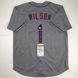 Autographed/Signed Mookie Wilson New York Grey Baseball Jersey JSA COA