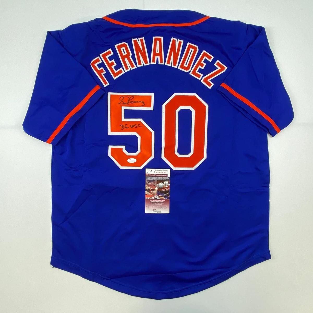 Autographed/Signed Sid Fernandez 86 WSC New York Blue Baseball Jersey JSA COA