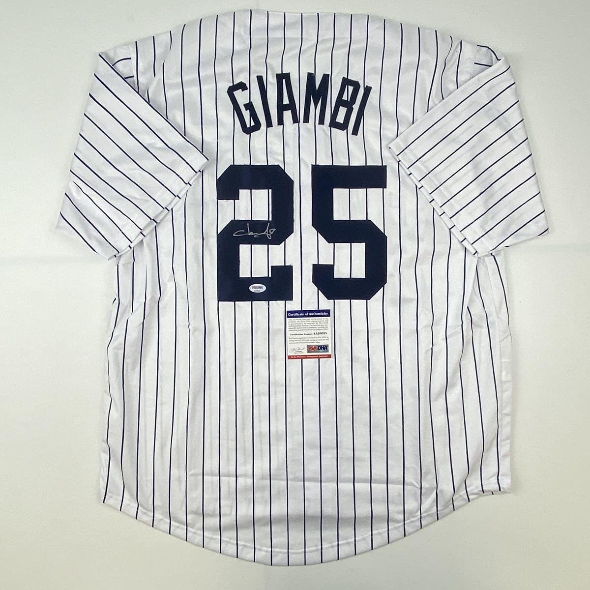 Autographed/Signed Jason Giambi New York Pinstripe Baseball Jersey PSA/DNA COA