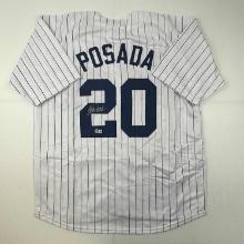 Autographed/Signed Jorge Posada New York Pinstripe Baseball Jersey Beckett BAS COA