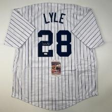 Autographed/Signed Sparky Lyle New York Pinstripe Baseball Jersey JSA COA
