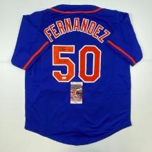 Autographed/Signed Sid Fernandez 86 WSC New York Blue Baseball Jersey JSA COA