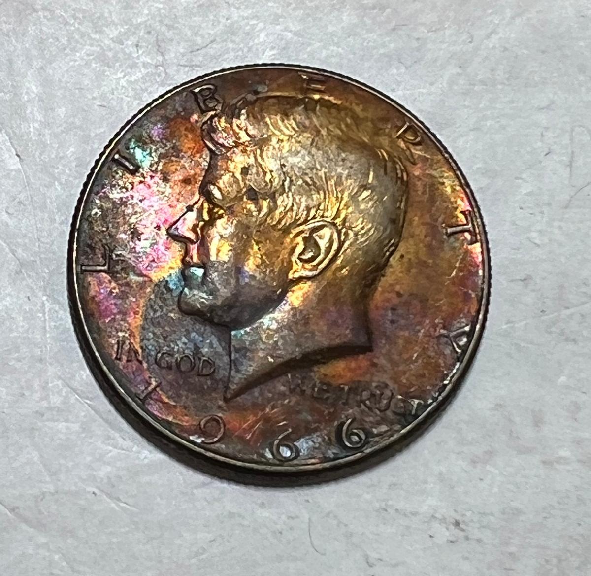 1966 Kennedy Half Dollar BU Rainbow Toning