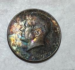 1969 D Kennedy Half Dollar BU Rainbow Toning