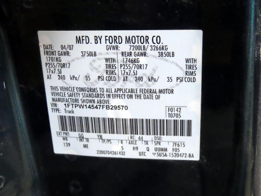 2007 Ford Model F-150XLT Super Crew Cab Pickup, VIN#B29570, 5.4 Liter Triton V-8 Gas Engine, Automat