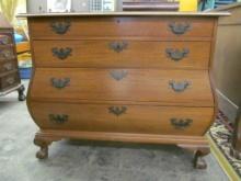 Custom Mahogany (4) Drawer Bombe Chest w/ Ball & Claw Feet