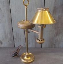 19th C Brass Student Lamp w/ 20th C Engraving
