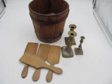 Primitive Group, Butterworkers, Wood Pail, Candlesticks