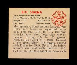 1950 Bowman Baseball Card #230 Bill Serena Chicago Cubs