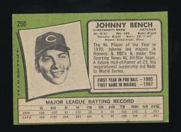 1971 Topps Baseball Card #250 Hall of Famer Johnny Bench Cincinnati Reds