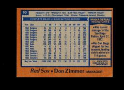 1978 Topp AUTOGRAPHED Baseball Card #63 Don Zimmer Boston Red Sox. No COA