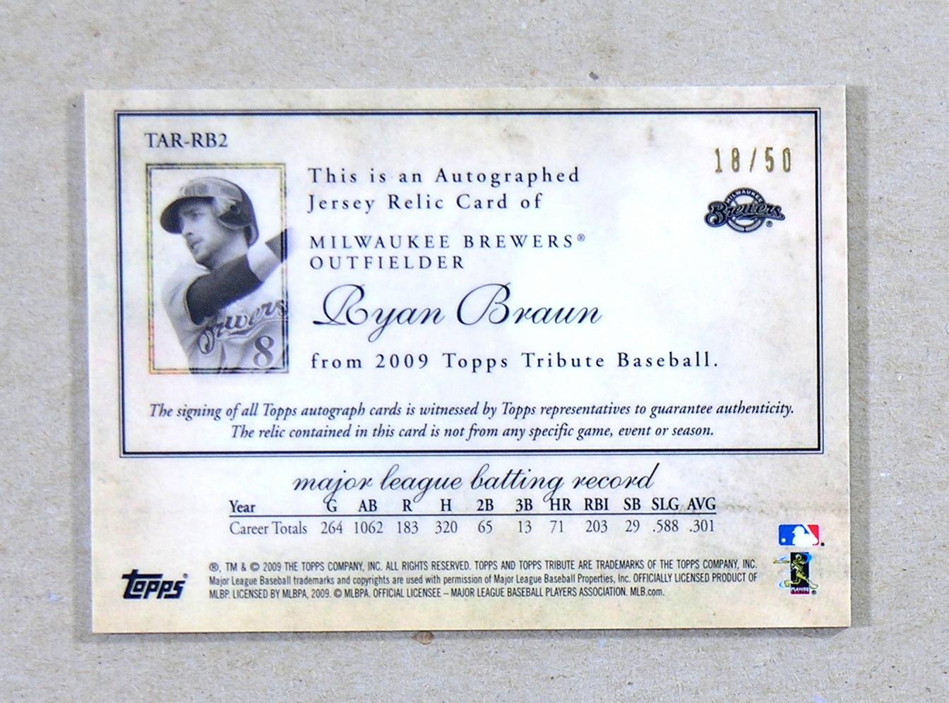 2009 Topps GAME WORD JERSEY Baseball Card #Tar-RB2 Ryan Braun Milwaukee Bre