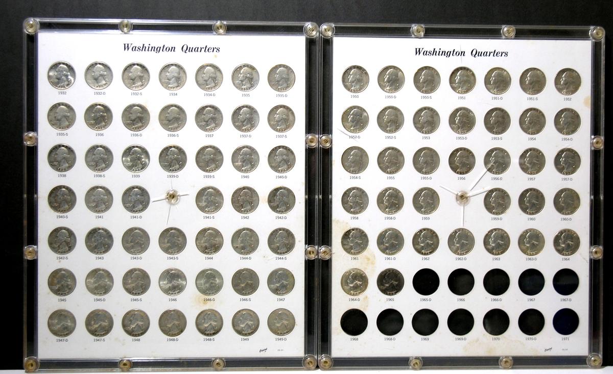 1932-1964 Washington Quarter Collection in Hard Plastic Holders. Includes K