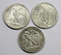 1943 P-D-S Walking Liberty Silver Half Dollars (3 Coins)