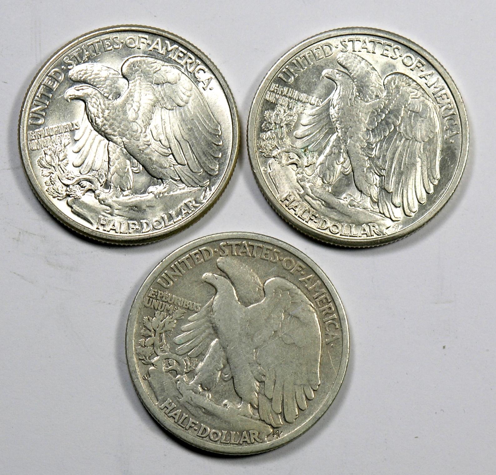 1944 P-D-S Walking Liberty Silver Half Dollars (3 Coins)