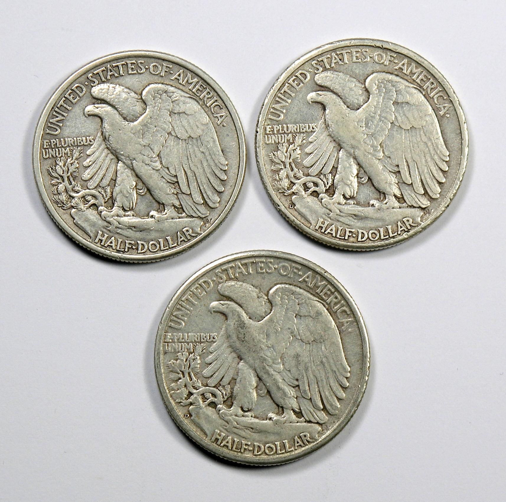 1946-D, 1946-D, 1947 Walking Liberty Silver Half Dollars (3 Coins)