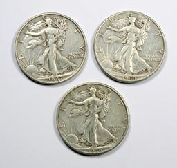 1946-D, 1946-D, 1947 Walking Liberty Silver Half Dollars (3 Coins)