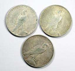 1923 P-D-S Peace Silver Dollars (3 Coins)